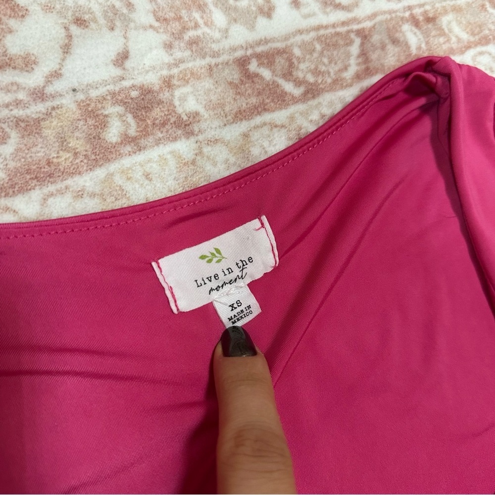 Hot Pink Square Neck Fitted Top - Picture 2 of 5